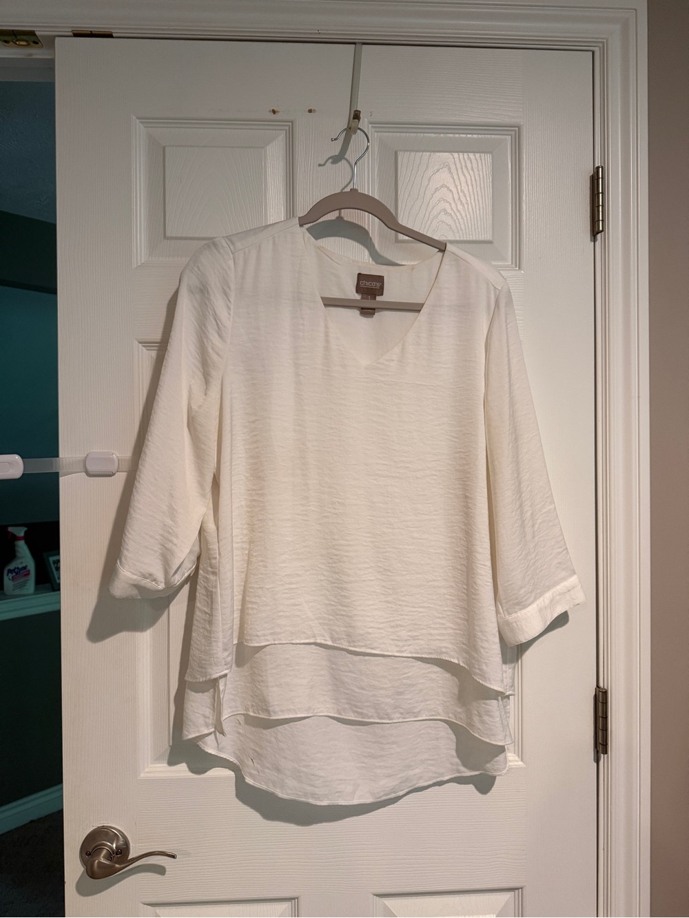 Chico's Cream Layered V-Neck Tunic Blouse